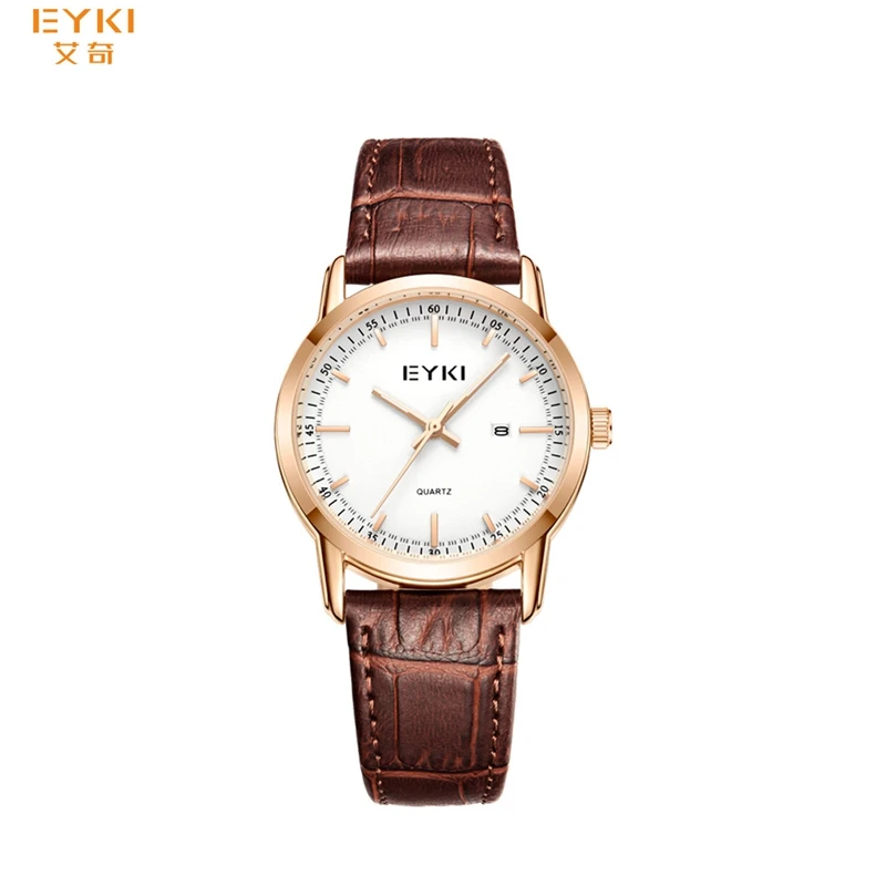 Rose Golden Women EYKI 1151, Роскошные Кварцевые часы для мужчин и женщин, повседневные наручные часы для влюбленных, часы с кожаным ремешком для часов, мужские часы, relogio masculi, новинка - Цвет: Rose Golden Women