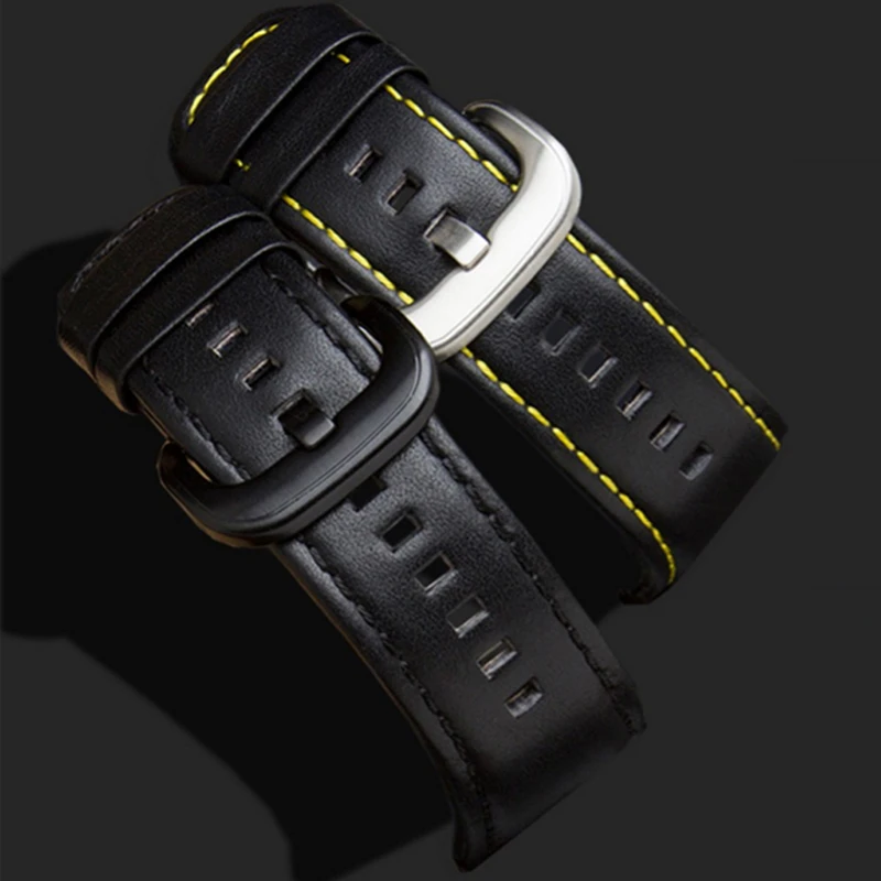 PEIYI 28mm Leather watch band with pin buckle Replacement Machinery Men's Watch Colored Line strap For P1 P2 M1 M2