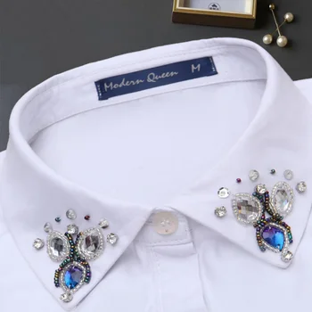 

Women White Cotton Shirt Fake Collar Half Shirt Beaded False Collars Woman Detachable Removable Faux Col Clothes Accessories