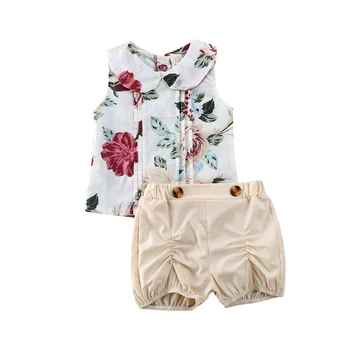 

2Pcs Sleeveless Baby Girl Clothes Kid Girl Outfit Clothes Floral T-shirt Top+Shorts Pants Toddler Infant Summer Clothing