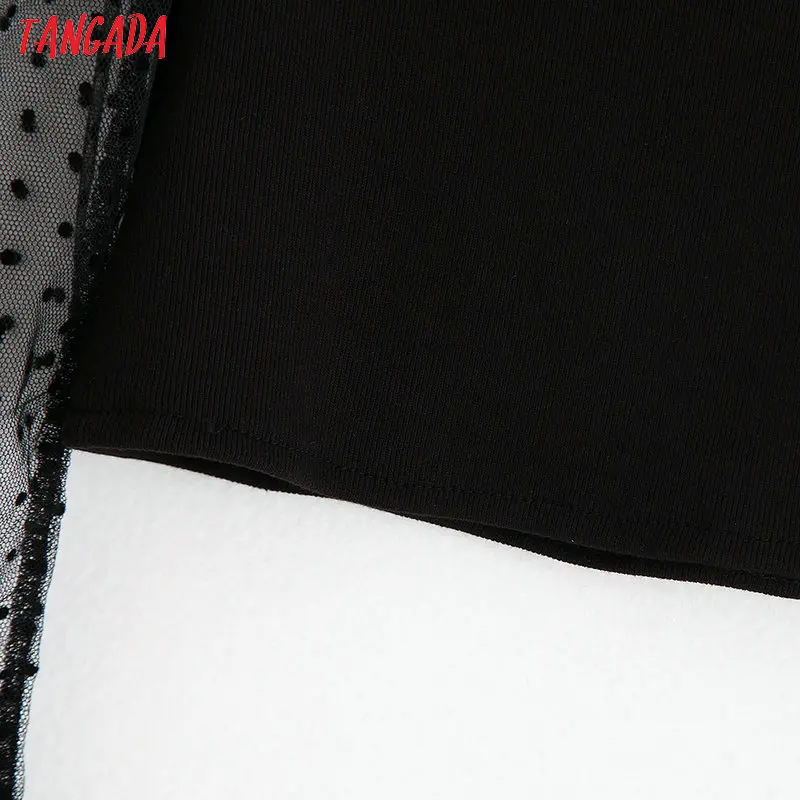 Tangada Женская эластичная черная блузка короткий стиль модные леггинсы с принтом рубашки с длинными рукавами женские шикарные топы BE675