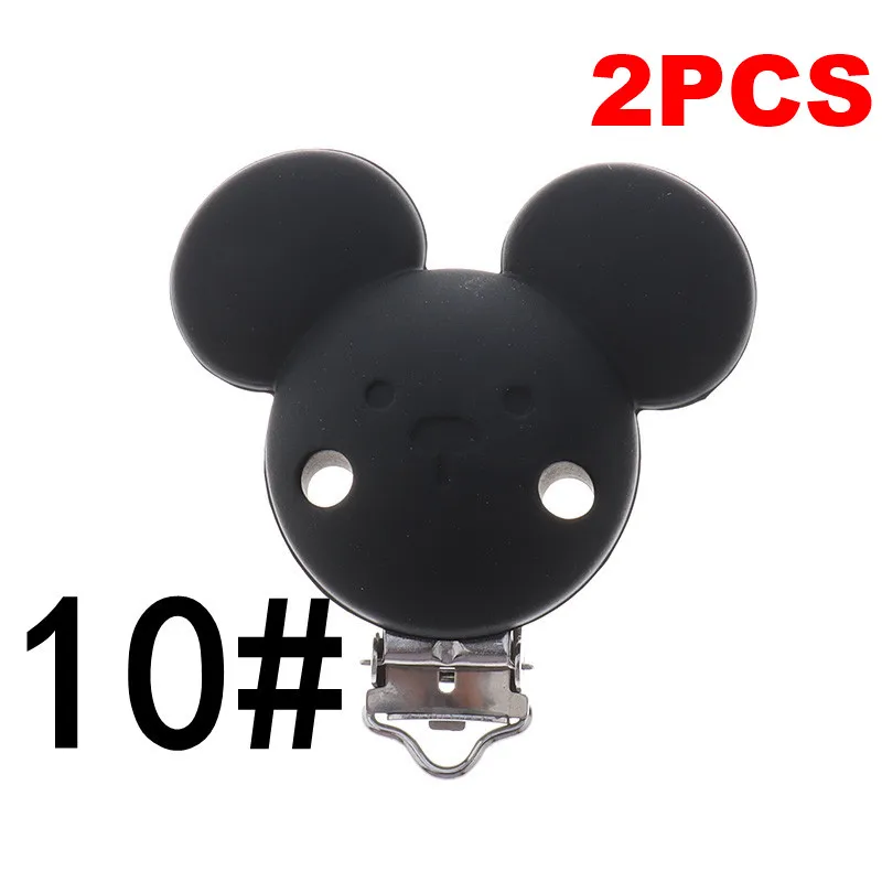 MC-10 Black Fkisbox 2pcs Mouse Pacifier Clip Silicone Bead Baby Teether& Plastic Teething Accessories Nipple Clasps Toy DIY Round Koala - Цвет: MC-10 Black