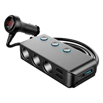 

7in Multi Socket Car Charger Car Cigarette Lighter 4.8A Fast Charging Adapter Three Point Cigarette Mouth Four USB Socket