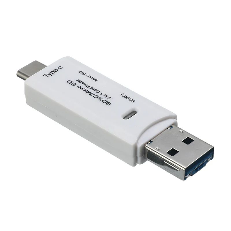 3 в 1 USB-C type C/USB 3,0/Micro USB/OTG TF SD карт-ридер для телефона Macbook Белый