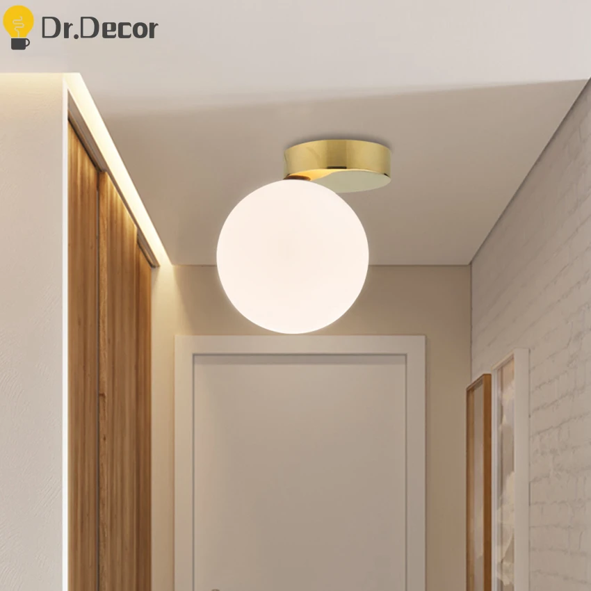 

Modern White Globe Round Ceiling Lamp Nordic Glass LED Ceiling Light Lustre Corridor Indoor Lighting Kitchen Living Room Lights