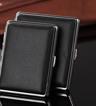 

Genuine Leather Cigarette Case Ultra-thin Portable Cigarette Box Metal Crafts for 20/16/14 Cigarettes Storage Accessory Z596