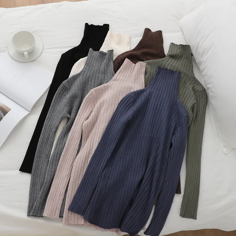 

Ribbed Turtleneck Sweater Women Basic Polo Neck Pullovers Knitted Jumper Fall Winter