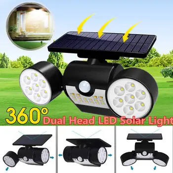 

120 MCD LED Solar Light Dual Head Solar Lamp PIR Sensor Spotlight IP65 Waterproof Outdoor Adjustable Garden Wall Angle Lights