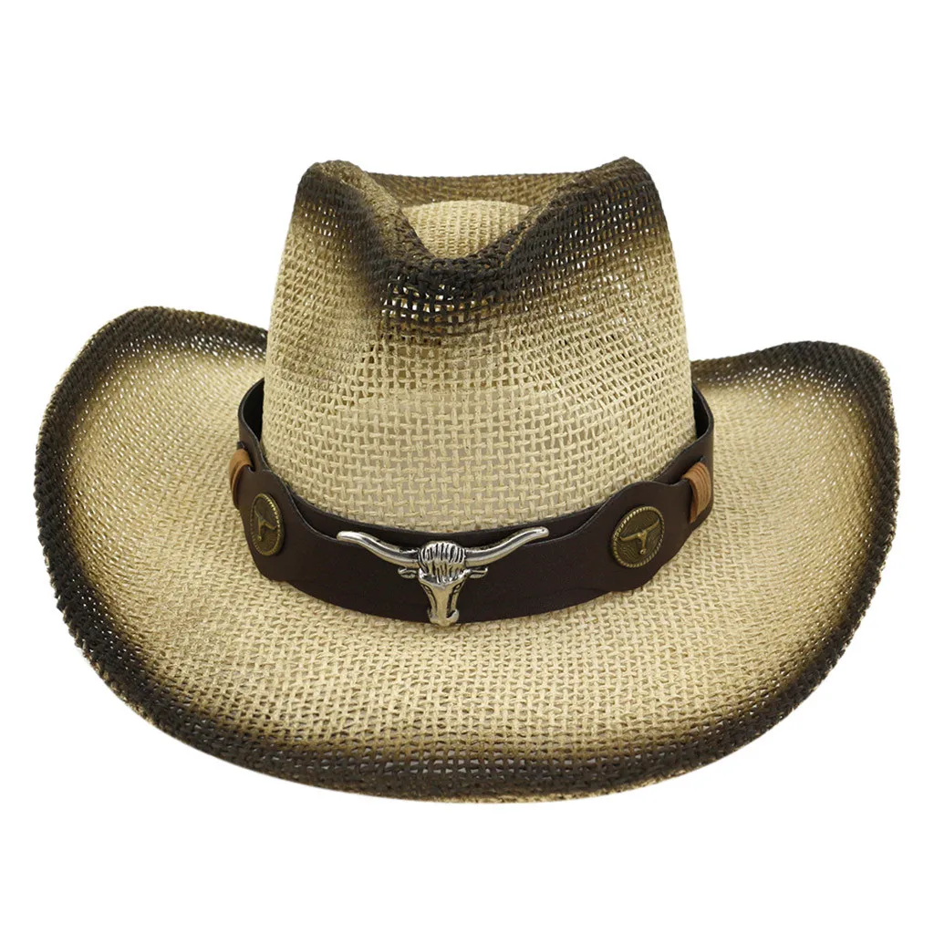  - Cowboy Hat Sun Hat For Men Cowgirl Summer Hats For Women Lady Straw Hat With Alloy Feather Beads Beach Cap Sombrero Vaquero