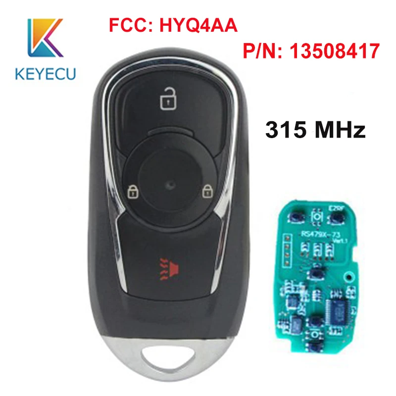 KEYECU Smart Promixity Автомобильный ключ с 4 кнопками 315 МГц FOB для Buick Encore FCC: HYQ4AA P/N: 13508417