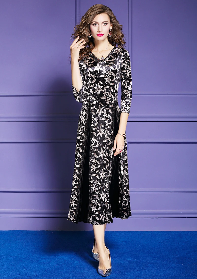 TESSCARA, женское роскошное бархатное платье с цветочным принтом, женские кружевные дизайнерские коктейльные платья, высокое качество, Длинные вечерние платья