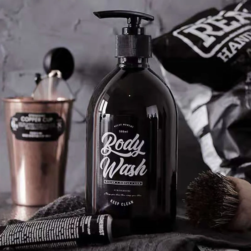 Nordic PET Soap Bottle soap dispenser refillable bottle shampoo dispenser soap dispenser bottle refillable plastic bottles plastic lotion bottle 500ml Bathroom Shower Gel Refillable Bottles Shampoo Wash Hair Conditioner Lotions Press Dispenser Brown