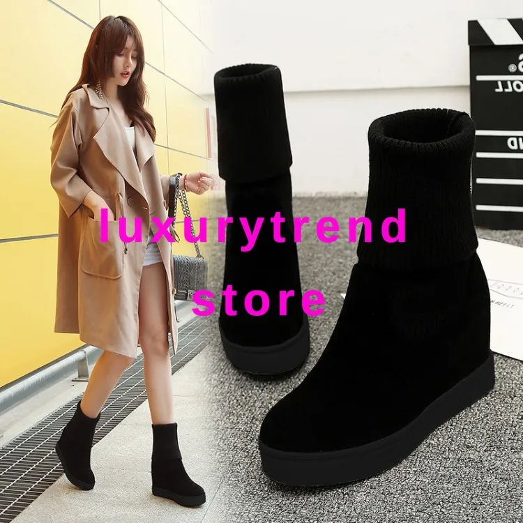

Top Quality 2019 Autumn Luxury knitted Wool Retro Ankle Winter Booties Platform Boots Women Booties Designers Woman Botas Mujer