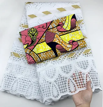 

2.5+3 yard Swiss lace fabric 2020 latest wax embroidery African cotton fabrics Swiss voile lace popular Dubai style