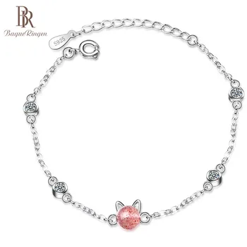 

Bague Ringen Delicate Strawberry Crystal Bracelet for Women Cute Cat Shaped Silver 925 Jewelry Lucky Promote Marriage Gemstone