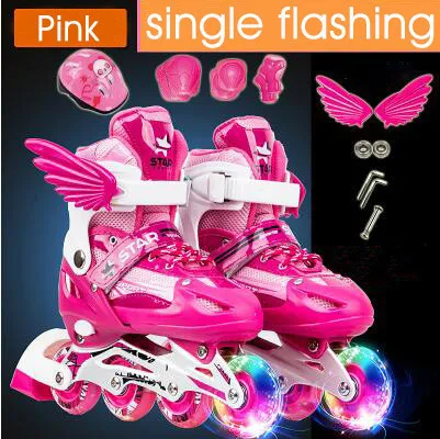 Single Set Pink Трикс мальчик девочка дети роликовые коньки регулируемый размер мигающие роликовые коньки ботинки для детей - Цвет: Single Set Pink