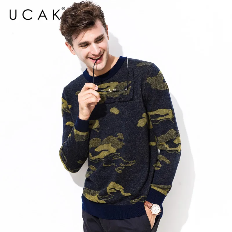 Flash Sale UCAK Brand 100% Merino Wool Sweater Men Streetwear Cloud Pattern Pull Homme Autumn Winter Pullover Men Cashmere Sweaters U3078