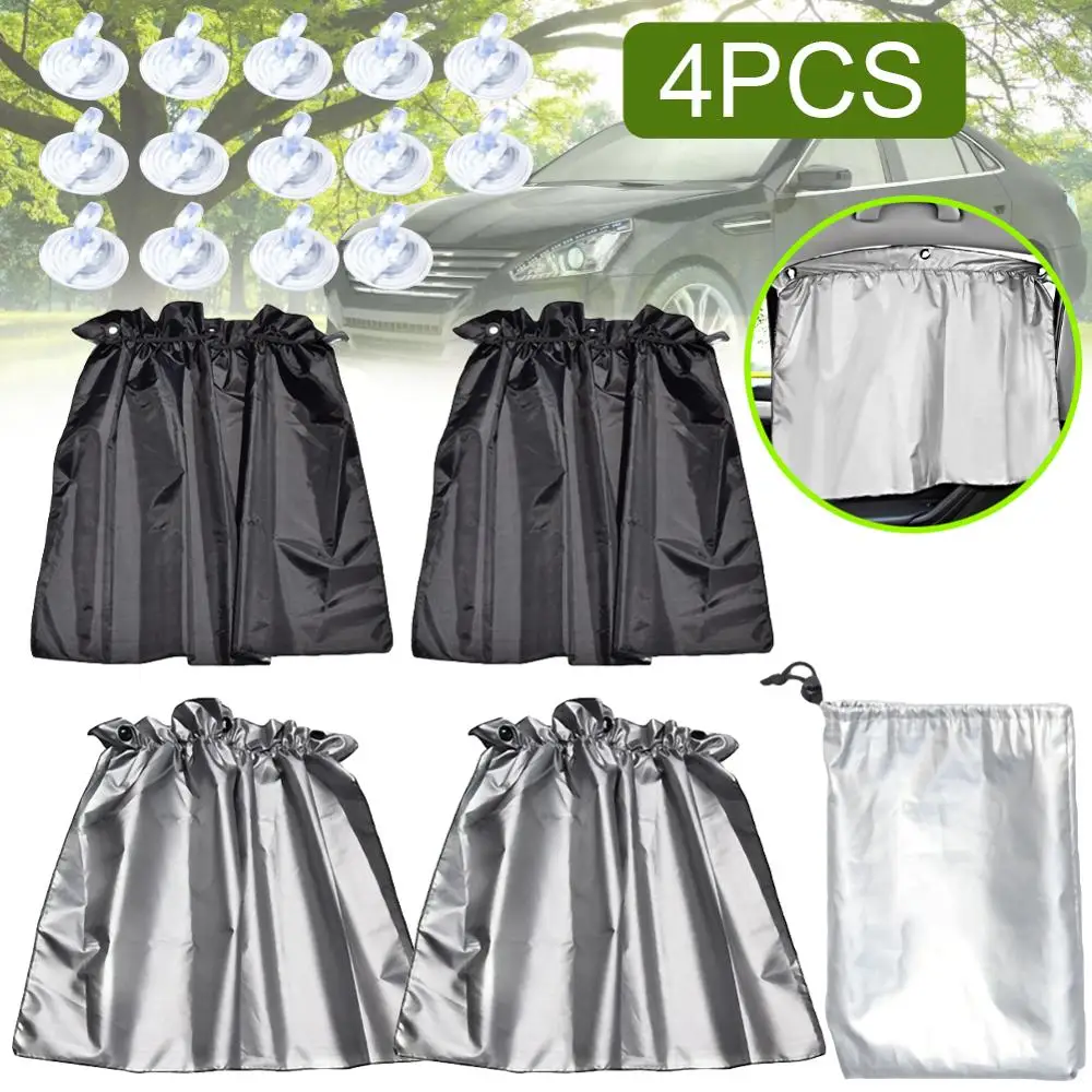 

2 / 4pcs Automotive UV Protection Sunshade Suction Cup Fixed Car with Sunshade Silver Coated Double-sided Sunscreen Car Curtain