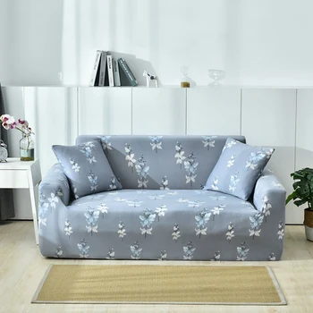 

Leaves Sofa Cover Living Room Durable Stretch Tight Comfortable Fresh Elegant Blue I Shaped Couch Cover Washable