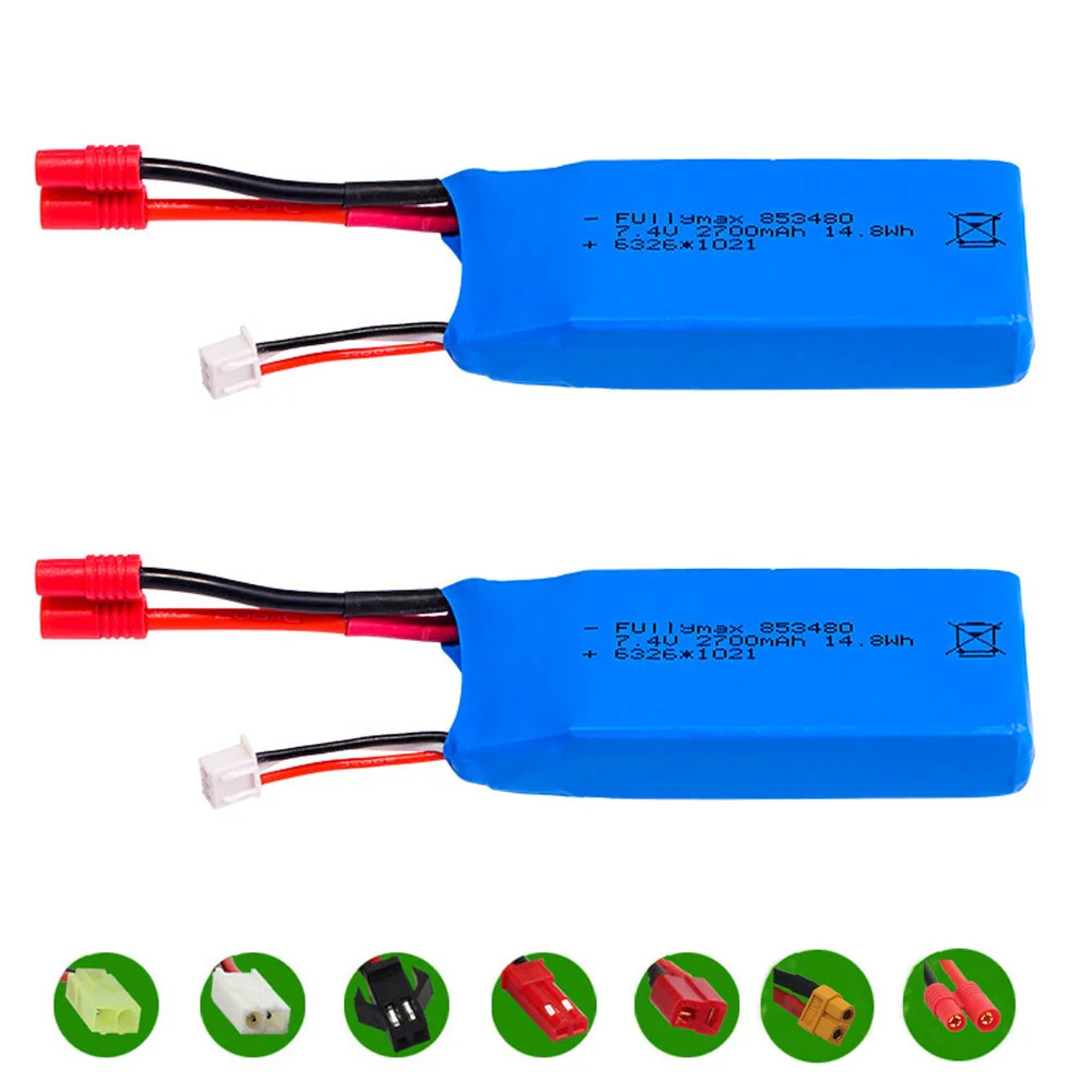 

2PCS/lot Upgrade 7.4V 2700mAh Lipo Battery banana/T/JST Plug For Syma X8W X8c X8G X8HC X8HW X8HG RC Drone Helicopter Spare Parts