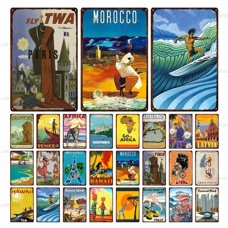 

Retro Metal Tin Sign Wall Art Hawaii Venice Ireland Africa City Travel Poster Tin Painting Bar Shop Decoration Custom 20*30 cm