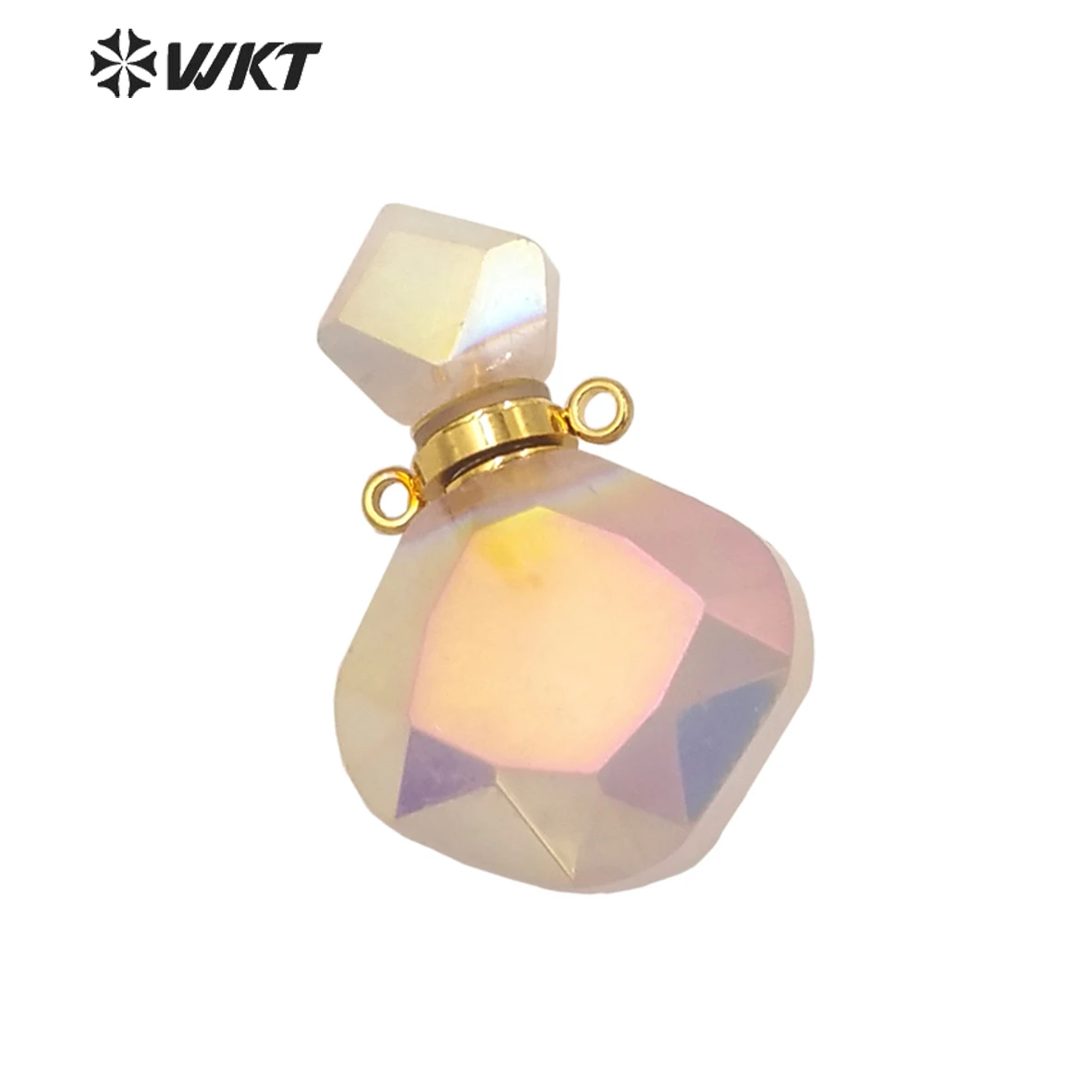 

WT-P1675 Exclusive Newest Fashion Gold Aura Rose Quartzs Perfume Bottle Pendants Lady Flash Bright Natural Pink Stone