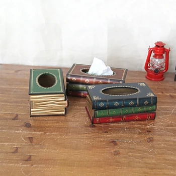 

Retro Style Book Shape Tissue Box Mini Tissue Box Luxurious Box Europe Retangle Napkin Paper Holder Ring Tissue Storage Box
