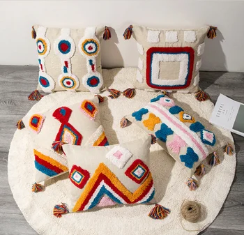 

Creative Handmade Geometric Cotton Cushion Cover For Seat Car 3D Embroidered Flowers Pillowcase Sofa Cushion Home Decor LF852