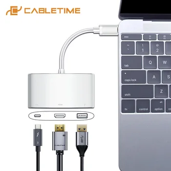 

CABLETIME USB C Hub to HDMI VGA 4K Type C to HDMI USB 3.0 Adapter USB C Converter for Huawei matebook X 13 Macbook pro air C207