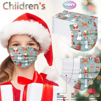 

50PC Children Christmas face mask fashion Non-woven masques Three-Layer Foggy Haze Protective Cartoon Printing Disposable Mask