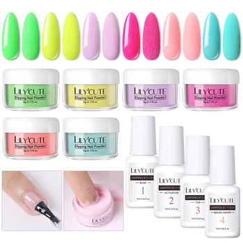 

LILYCUTE Dipping Nail Glitter Powder Set Nude Pink Fluorescent Series Powder Nail Glitter Natural Dry Dip Nail Chrome Decoration