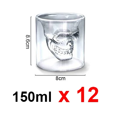 150ml12 Набор прозрачных стеклянных чашек с черепом для виски, вина, водки, бара, пива, вина, 3 размера - Цвет: 150ml12
