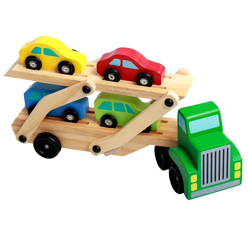 Children s wooden block car model puzzle disassembly disassembly double lift truck can be assembled to 5