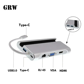 

7 In 1 Type-C To USB3.0 HDMI VGA Adapter Hub RJ45 Type-C Adapter for Mobile Phone PC Mac for Projector