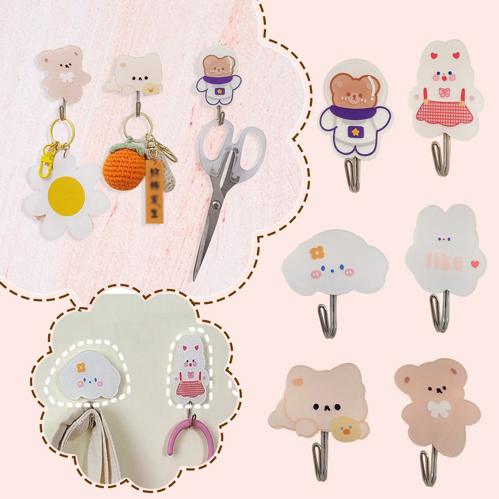 Creative Self Adhesive Cute Bear Rabbit Hooks Heavy Duty Decorative Wall For Coat Clothes Key Towel Backpacks Hat Organize | Дом и сад