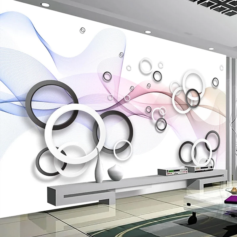 

Drop Shipping Custom Wall Painting Wallpaper 3D Circles Abstract Smoke Modern TV Background Home Decor Mural Papel De Parede