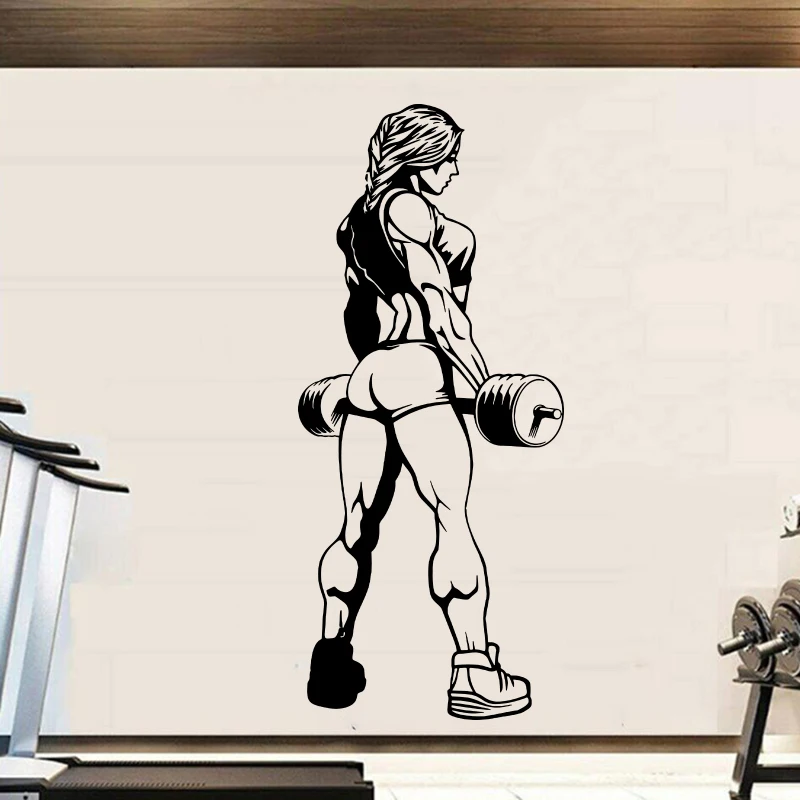 Bodybuilder Girl Lifting Weight Gym Wall Sticker Fitness Crossfit Sport Inspirational Quote Wall Decal Vinyl Home Decor (1)