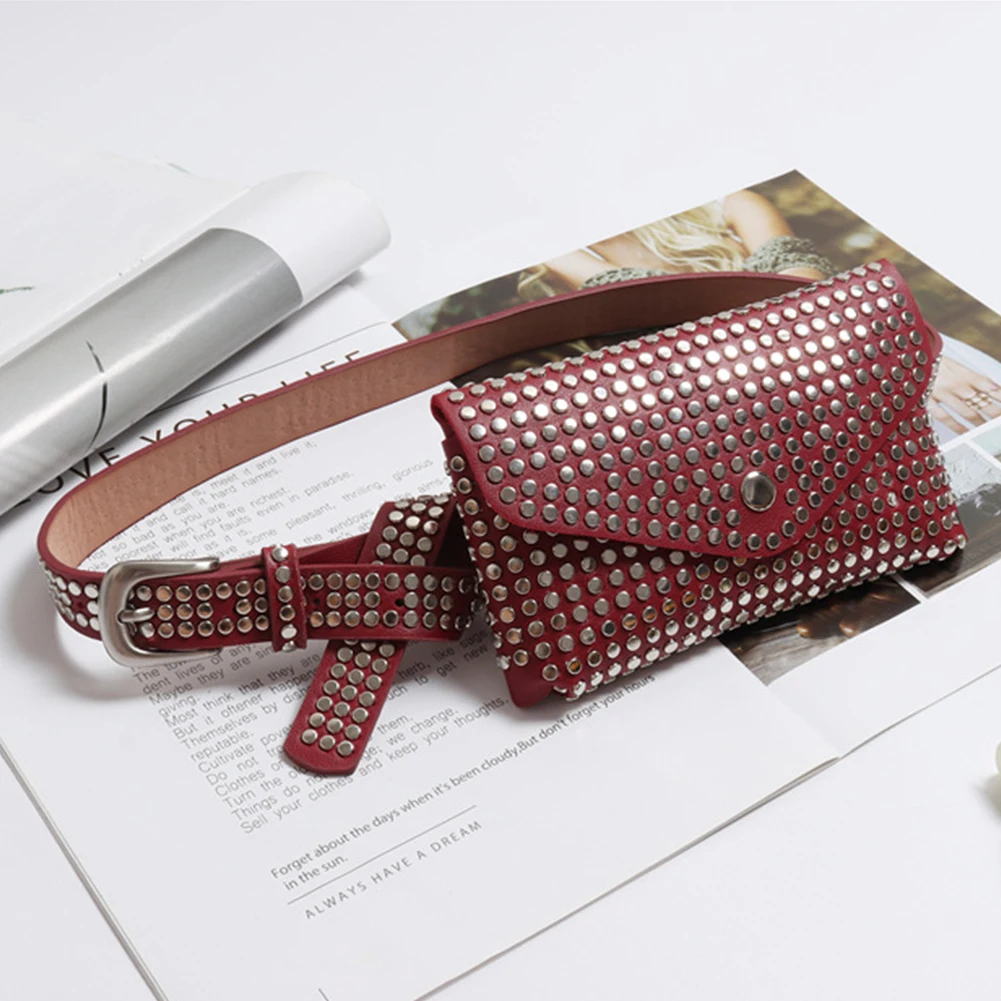 

Women Fanny Pack Fashion Rivets Purse Adjustable Belt Punk Style Luxury Gift Small Travel Multi-use Waist Bag Phone Pouch Casual