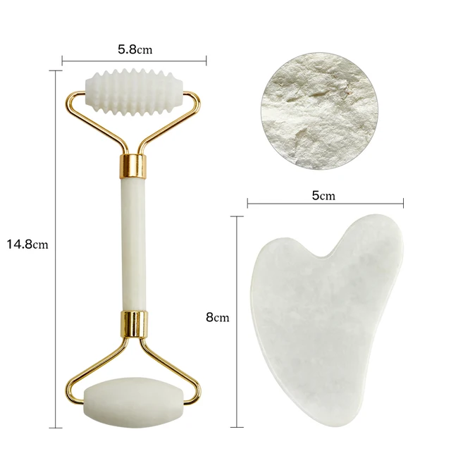 New Jade Roller Massager Gouache Scraper for Face Facial Skin Care Tools Natural Body Back Beauty Lifting Massagers Rollers Set B-White-Set1