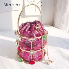 Цветные кристаллы вечерняя сумочка женская Роскошная ковшовая металлическая Сумка-клатч Дамская Стразы жемчужная сумочка с бисером Свадебная вечеринка