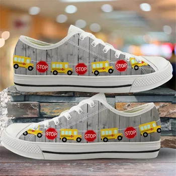 

INSTANTARTS Yellow School Bus Drive Print Women Classic Low Top Vulcanize Shoes Woman Sneaker Canvas Shoe Casual Lady Flat Mujer