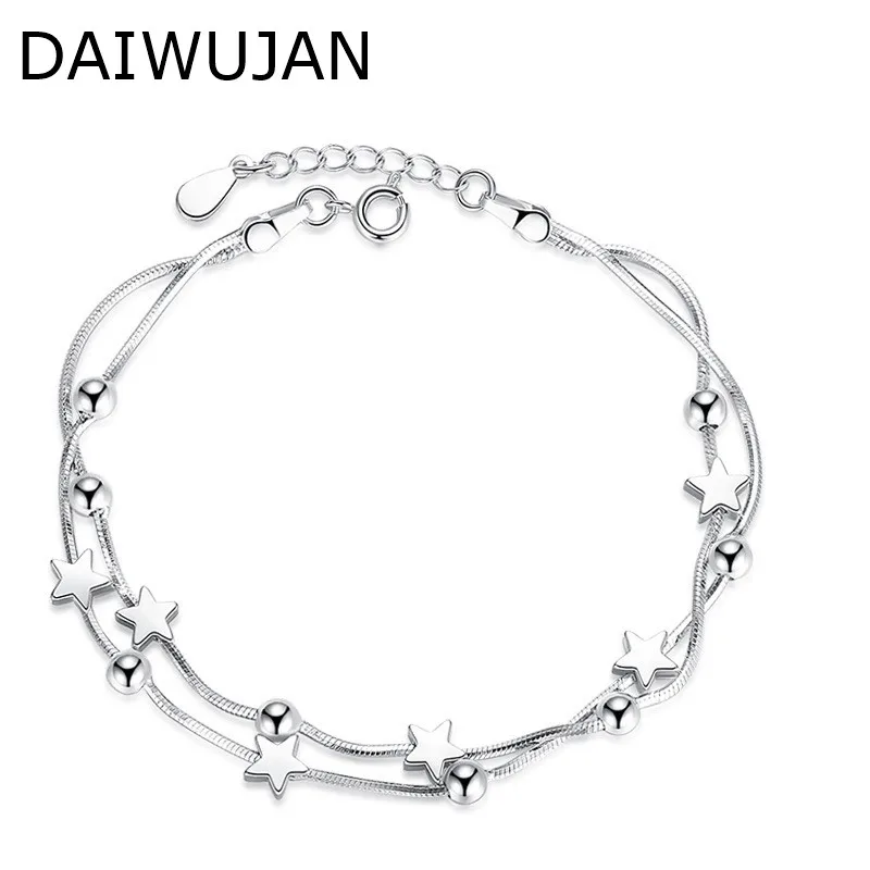 Многослойные браслеты DAIWUJAN из стерлингового серебра 925 пробы с шармами для