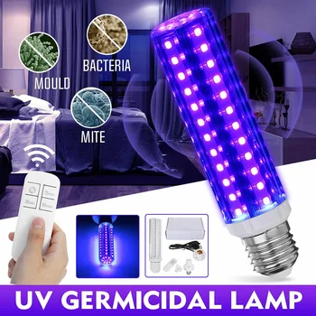 

60W 80LED UV Germicidal Lamp 85-265V E27 Disinfection Light Bulb Remote Control + Bulb Adapter with Switch US Plug Light Base