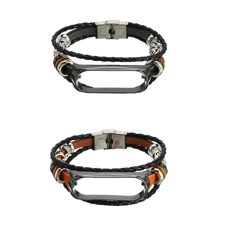 

Vintage Leather Beading Bracelet Strap Weave Braided Watch Band Replacement For Xiaomi Mi Band 4 3 Wristband Smart Accessories