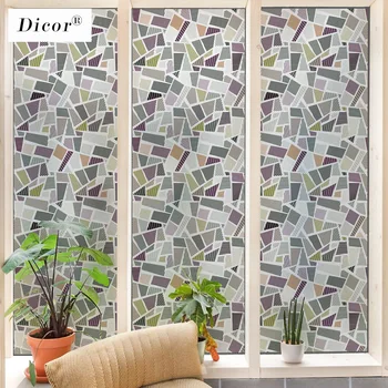 

DICOR Genuine BLT2819 Decorative Window Film Geometric Door Cling Frosted Stained Glass Patern Window Tint Privacy Windoe Shade