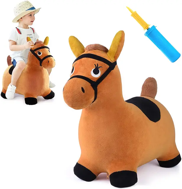 iPlay iLearn Brown Hopping Horse Toddler Plush Animal Hopper Toy Kids Inflatable Ride on Bouncer Gift for Boy Girl 1