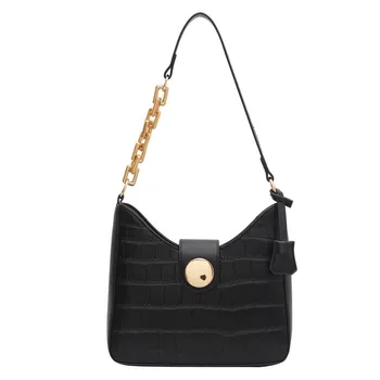 

Fashion Women Shoulder Bag All Match Lady Handbag Black Girl Commuter Bag Stone Grain Chain Bag Artificial Leather
