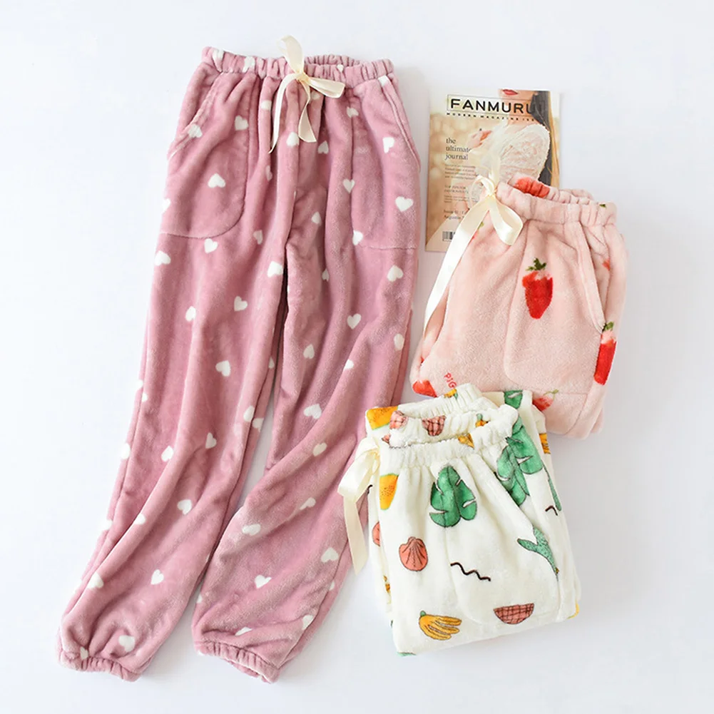 Home Pants Women Spring Winter Double Gauze Thin Sleep Pants Sleep Bottoms Casual Printing Pyjamas Sleep Bottoms