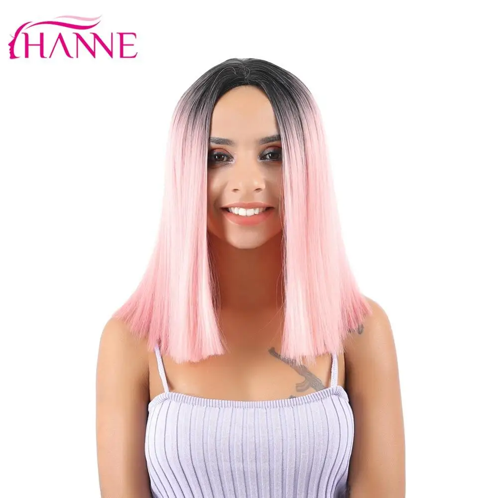 Us 12 99 35 Off Hanne Pink Bob Wigs Short Haircut Shoulder Length High Temperature Fiber Ombre Synthetic Wig For Women Daywear Cosplay Or Party In