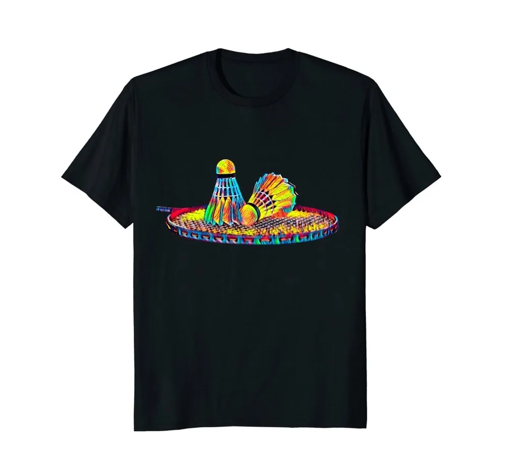 

Print T Shirt Mens Short Sleeve Hot Cool Badmintoning T-Shirt Player Trains Racket And Shuttles T-Shirt